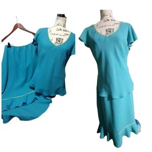 Dress Barn Teal Midi Dress with Scalloped Edge